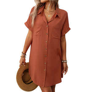 Nouvelle jupe-chemise d'été 2026 pour femme, sans manches, rayée, en coton et lin, longueur genou, naturelle et respirante - Product Image 4