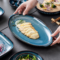 Retro Blue Kiln Porzellan Geschirrset Enthält Keramik platte Reiss chale Suppe Fisch platte-Anpassbare Muster Typ Geschirr Sets