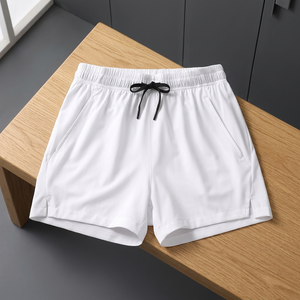 <b>Men</b> White Polyester Swim <b>Trunks</b> Quick Dry Regular Fit Drawstring Solid Color Woven Shorts - Product Image 3