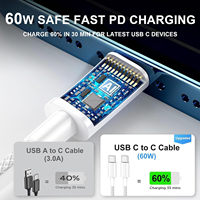 Cable de Datos Trenzado Tipo-C a Tipo-C de 60w, 1M 2M, Cable de Carga Rápida PD para iPhone 17/16/15, Tabletas y Dispositivos Móviles
