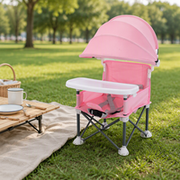 Chaise haute pliable portable pour bébé avec plateau amovible, pare-soleil, structure en acier, petite chaise d'alimentation pour pique-nique, camping, plage en extérieur