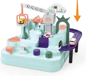 ITTL电池驱动汽车冒险停车套装儿童塑料轨道火车玩具