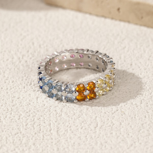 S925 Silver Eternity Band Ring With <b>Pink</b> Blue And Clear Zircon Pave Setting Women's Trendy Everyday Wear Jewelry - Product Image 5