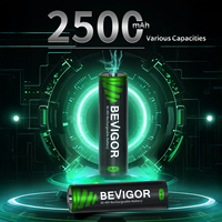 BEVIGOR Pack 4 AA 1.2V Ganda baterai isi ulang 2500mAh Ni-MH baterai kapasitas tinggi perumahan logam untuk senter mainan Model 2/3AAA