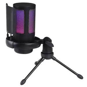2024 New Arrival ME6S Cardioid RGB Gaming Microphone with Tripod and Pop Filter