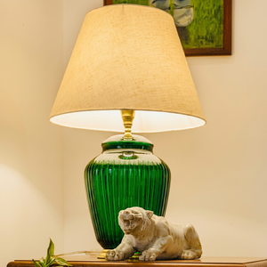Minimalist Glass <b>Table</b> <b>Lamp</b> With Beige Shade Unique Design Decorative Lighting Fixture - Product Image 4