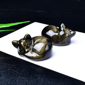 Đá quý Bán buôn giá cả phải chăng tinh tế nguyên đá ngủ Glod Obsidian mèo Tay Chạm Khắc tinh thể ornamenttrinkets - Product Image 1