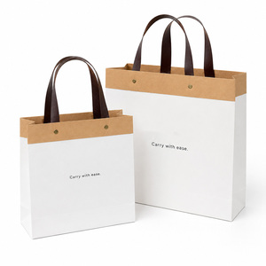 Sacs de shopping en papier kraft blanc personnalisés avec logo, avec poignées, pour emballage cadeau de détail, sacs de transport pour boutiques - Product Image 1