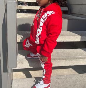 Conjuntos de Ropa para Niños con Logotipo Personalizado al por Mayor, Sudadera con Capucha de Algodón con Estampado Puff, Pantalones Deportivos y Sudadera con Capucha Vintage, Chándal para Niños - Product Image 2