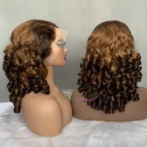 Spring Curly Human Raw Hair Cheaper Supplier 13X4 Frontal Lace 18inches Spring Curl 3 Tone Color Wig For Woman