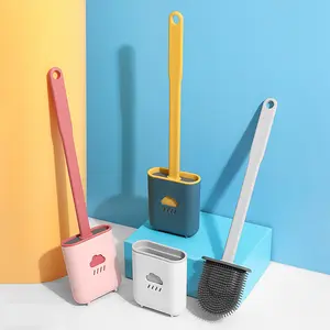 Wall Mounted Bathroom Cleaning Soft Rubber Flat Head Toilet Cleaning Brush Holder Set Ventilation Slots Base TPR Toilet Brush