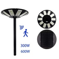 600W IP65 UFO extérieur intégré réverbère coût du capteur de mouvement alimenté par Led tout en un éclairage de jardin à énergie solaire avec poteau