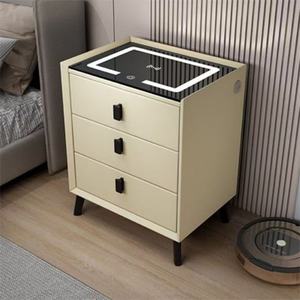 Mesita de Noche Moderna de Lujo con Tres Cajones y Carga Inalámbrica Inteligente, Mueble Multifuncional de Madera Maciza para Dormitorio de Hotel - Product Image 5
