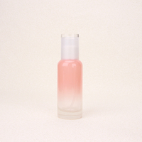 Emballage en verre cosmétique rose brillant 50 ml, flacon en verre à fond épais sérigraphié pour huile essentielle, crème de soin de la peau, gouttes pour les yeux