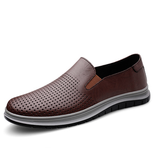 Zapatos de cuero de suela blanda de piel de vaca de capa superior con zapatos casuales transpirables ahuecados para hombres, zapatos perezosos de un pie - Product Image 6