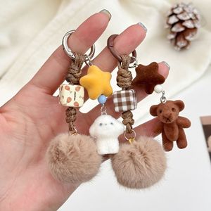 Pendentif ours mignon style coréen pour Instagram, <span class=keywords><strong>porte</strong></span>-clés de voiture chiot en peluche, pendentif en corde tressée à la main, <span class=keywords><strong>porte</strong></span>-clés <span class=keywords><strong>pompon</strong></span> pour sac - Product Image 4