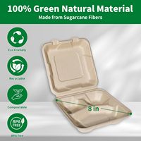 8x8 pouces 3 compartiments à emporter boîte à lunch conteneurs avec couvercle pour sortir les aliments boîte en papier à clapet pour la nourriture