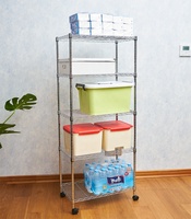 Étagère à fils multifonctionnelle à 5 niveaux, organisateur de rangement pour la maison, étagère à fils chromée sur roulettes
