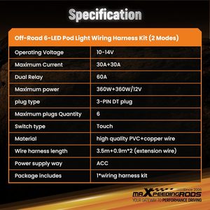 MaXpeedingrods Kit Kabel Lampu Offroad LED 35.1x9.5x12.3cm 6 Kabel Seri Crosshair Lampu LED Bantu Mengemudi RGB - Product Image 4