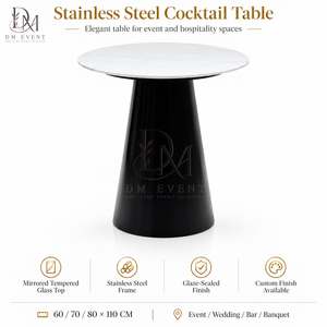 Wholesale Black Stainless Steel Round Tapered Cone Cocktail <b>Table</b> with <b>Mirrored</b> Tempered Glass Top for Hotel Events - Product Image 3