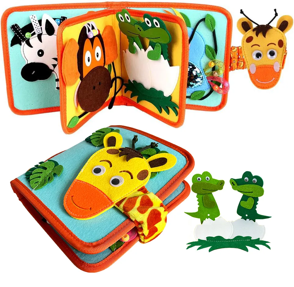 New Design DIY 3D Sensory Activity Book Felt Cloth Giraffe Theme Montessori Quiet Book for Toddlers 1 2 3 4 5 6 years old