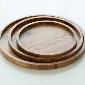 Juego de Bandejas de Madera Pulida Ecológica con Ribete de Cuero y Asa Redonda de Metal - Product Image 1