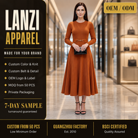 Robe pull côtelée unie personnalisée pour femme, taille haute, mi-longue, manches longues, avec ceinture, pour le bureau, vente en gros OEM ODM