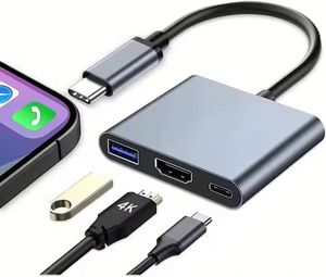 3 in 1 <b>Type</b> <b>C</b> Hub to HDTV 4K USB3.0 PD100W Fast Charging <b>Plug</b> and Play Dock Station USB <b>C</b> Converter Adapter for Notebook - Product Image 1