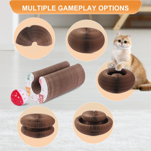 Griffoir interactif pliable pour chat à bas prix, en carton ondulé, type orgue magique, avec clochette et accessoires, directement de l'usine - Product Image 5