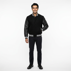 <b>Men's</b> Solid Grey With <b>White</b> Leather Sleeves Varsity <b>Jacket</b> Hot Sale New Plain Blank Varsity CollegeBaseballjacket for <b>men</b> - Product Image 1