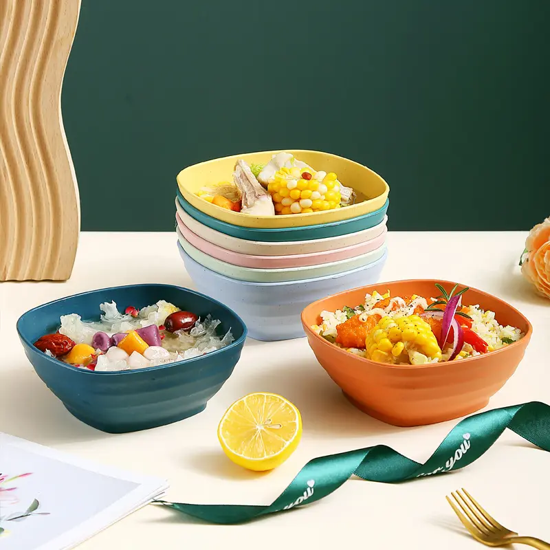 مجموعة أوعية حساء مربعة الشكل بتصميم إسكندنافي مناسبة للسفر والتخييم وعاء أرز من ألياف قش القمح القابل للتحلل الطبيعي للأطفال