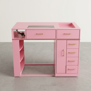 Pink <b>Nail</b> Table Salon Furniture with Drawers Marble Top Beauty Workstation for Manicure Studio - Product Image 1