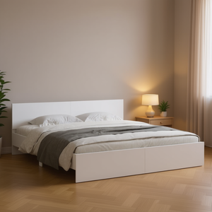 White Engineered Wood Bed Frame 54 X 74 Inches With <b>Headboard</b> Minimalist Wooden Beds - Product Image 2