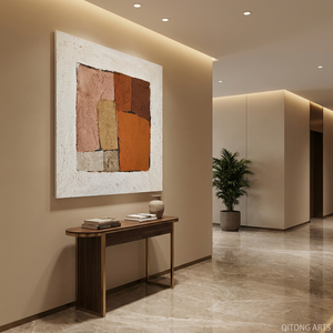 Impresión en Lienzo de Alto Brillo, Arte Mural Cristalino, Venta al por Mayor, Estilo Wabi Sabi, Abstracto, Texturizado, Bloques de Color, Minimalista, Cuadrado - Product Image 1