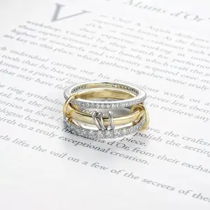 Wholesale Luxury Unique Fine Jewelry Plated 18K Gold Inlaid Zircon Stainless Steel <b>Ring</b> Diamond for <b>Girls</b> - Product Image 2