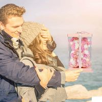 Bunga Buatan Tangan Berbentuk Beruang Warna Polos untuk Hari Valentine, Ulang Tahun, dan Hari Ibu, Pernikahan, dengan Kotak Hadiah Pink 10 inci