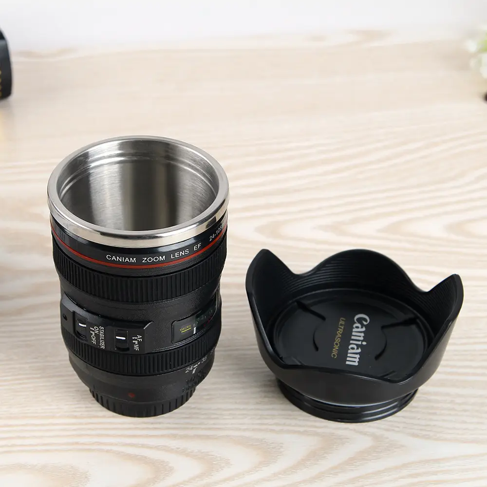 Hoge Kwaliteit Camera Lens Mok Rvs Zelf Roeren Cup Mok Voor Ochtend Kantoor Koffie Tumbler