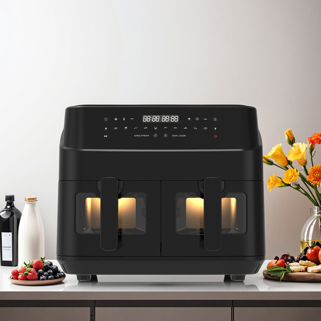 Multifunctional Electric Digital Double Basket Air Fryer 5L Capacity with Separate Baskets Household Use Non-Stick Surface