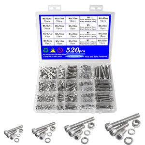 Stainless Steel Bolt And Nut Set 520pcs M3 M4 M5 M6 Hex Bolts Nuts Washers Assortment Kit For Repair And Assembly - Product Image 3