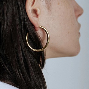 Boucles d'oreilles créoles plaqué or cerceaux pour femmes hypoallergénique Non terni haute poli gros ouvert épais 30/50MM sac Opp à la mode E001 - Product Image 3