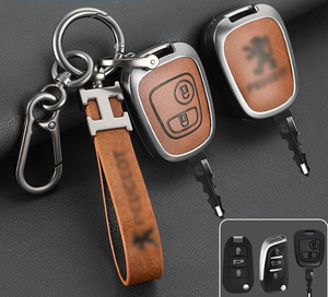 Étui de protection personnalisé en alliage de zinc et cuir pour <span class=keywords><strong>clé</strong></span> de voiture <span class=keywords><strong>Peugeot</strong></span> 206 207 avec logo - Product Image 2