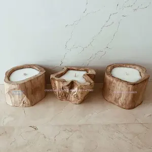 Guansen Rustic wood carved candle holders wooden dough bowl wood bowl for candle