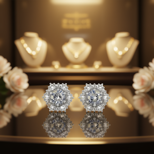 Boucles d'oreilles clous en or E4298, forme étoile, avec cristaux et strass, bijoux de mariage chrétien pour femme, style classique, sertissage griffe - Product Image 2