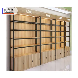 Custom Sized Steel And Wood Rack Supermarket Display Shelves Gondola Shelf For Retail Store