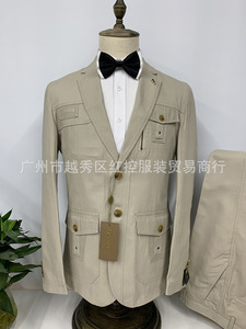 Popular Two-Piece Cotton Casual Solid Top and Pants Set Slim Fit Mens <strong>Suite</strong> - Product Image 3