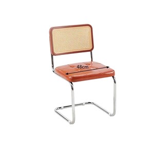 Silla de comedor tapizada en cuero con estructura metálica y respaldo de ratán, estilo nórdico moderno para sala de estar, cafetería, hotel, restaurante - Product Image 5