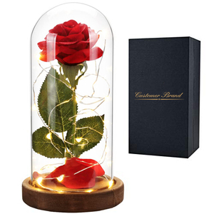 Saint Valentin Fleur <span class=keywords><strong>La</strong></span> <span class=keywords><strong>Belle</strong></span> <span class=keywords><strong>et</strong></span> <span class=keywords><strong>La</strong></span> Bête Fleur Rose Rouge <span class=keywords><strong>en</strong></span> Dôme de Verre avec Lumières Unique Roses Artificielles Cadeau pour Maman - Product Image 3