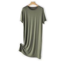 Robe de pyjama décontractée en coton pour femme, coupe droite, manches courtes, unie, longueur ras du sol, style A, grande taille, respirante, écologique, été