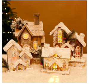 Cabane <span class=keywords><strong>de</strong></span> Noël artisanale en bois, <span class=keywords><strong>maison</strong></span> <span class=keywords><strong>de</strong></span> neige lumineuse, ornement personnalisable en couleur et taille, style vintage européen, mini décoration - Product Image 2