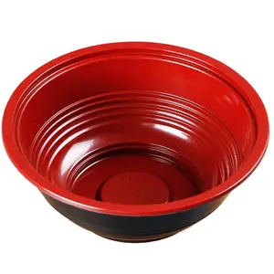 Japanese Plastic Noodle Soup Bowl Red And Black Color Plastic Noodle Bowl Ramen Bowl With Lid